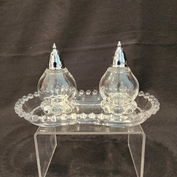 Imperial Glass Candlewick Sugar,Creamer Tray Set Includes Salt and Peppe… - Picture 8 of 13